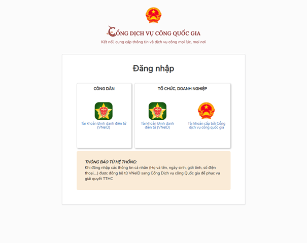 Chọn đăng nhập