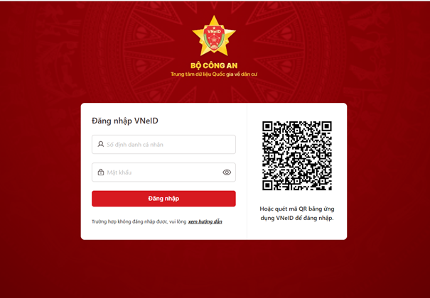Màn hình đăng nhập VNeID